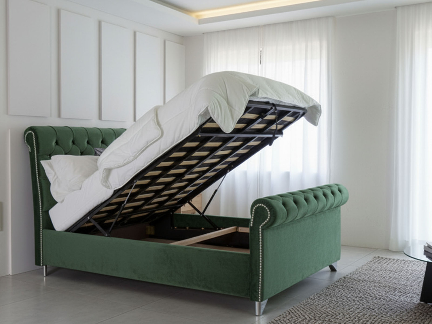 Chloe Ottoman Storage Bed | Elegant Green Velvet | Free Delivery - Sleigh Beds UK